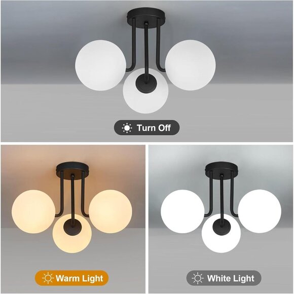 3-Light Black Sputnik Chandelier with Globe Glass Shades - Picture 3 of 5